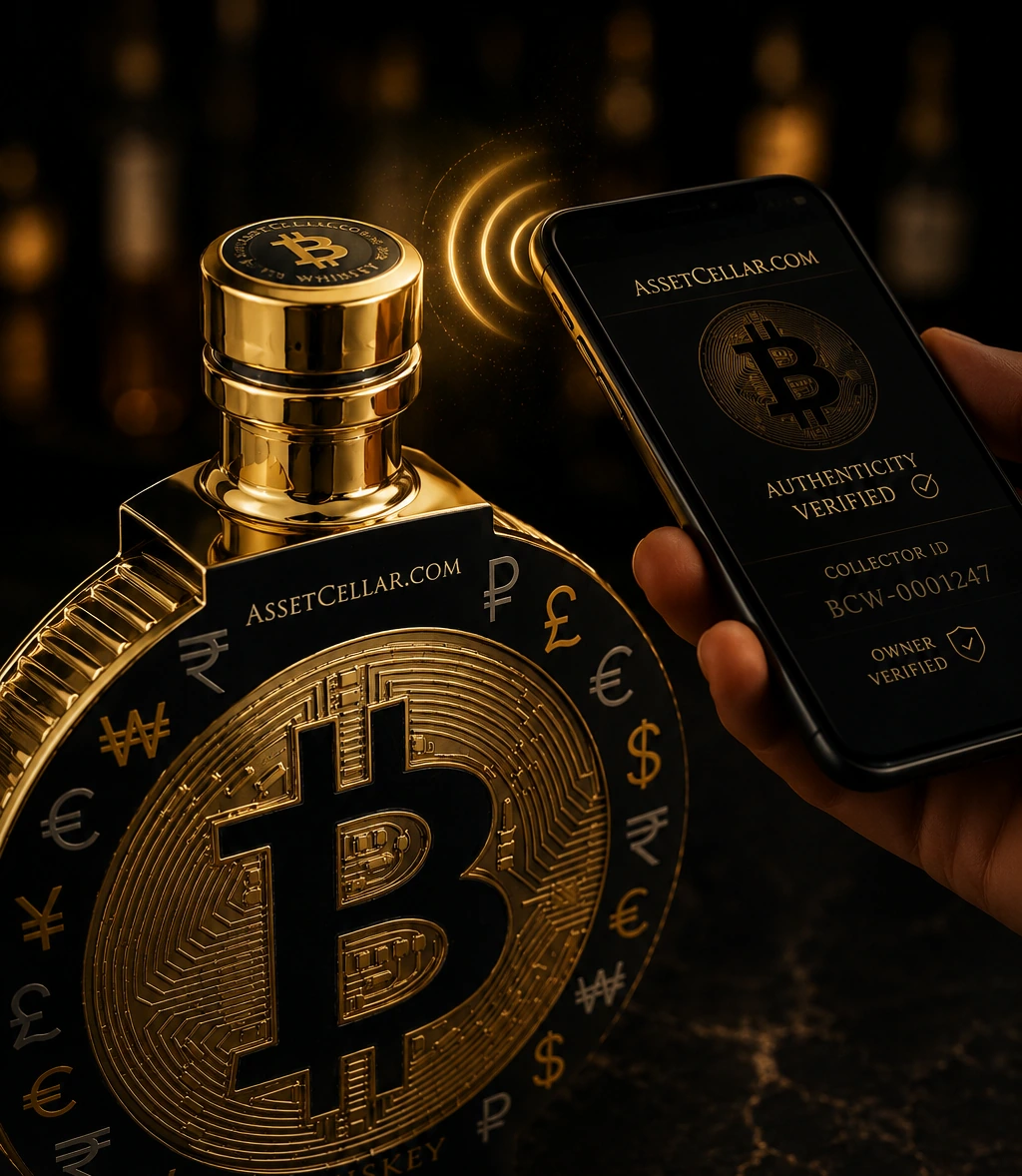 Phone held near the NFC-enabled BTC bottle
